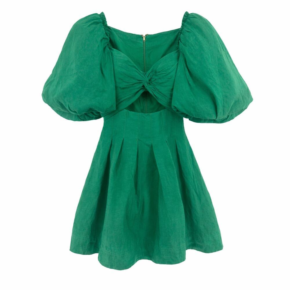 Aje. Dusk Knot Puff Sleeve Mini Dress Sz 6 (AUS 10) NWOT Linen Cut Out